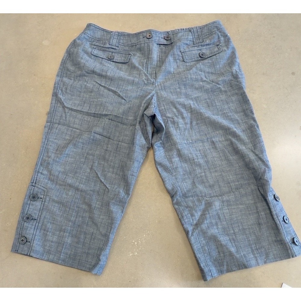 Larry Levine Stretch Chambray Bermuda Shorts Women's Plus 18W Blue Pockets